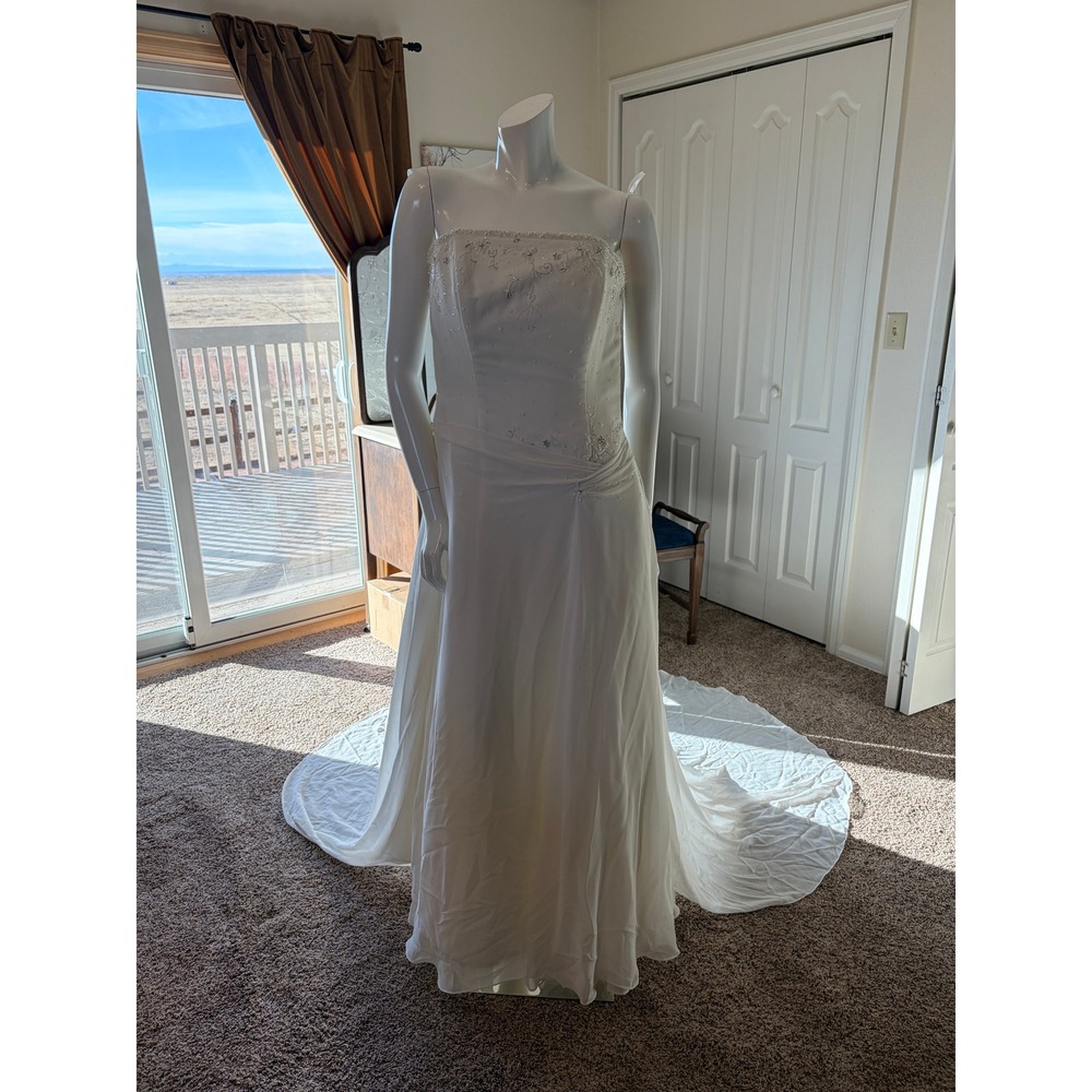 Strapless Embroidered Satin Wedding Gown – Michaelangelo‑Style – Fits 6–10